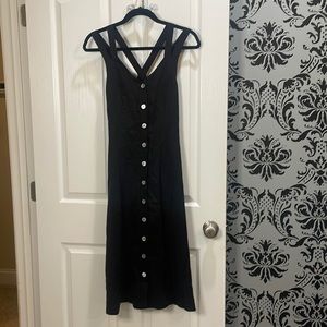 Downeast clothing black strappy button-down midi dress